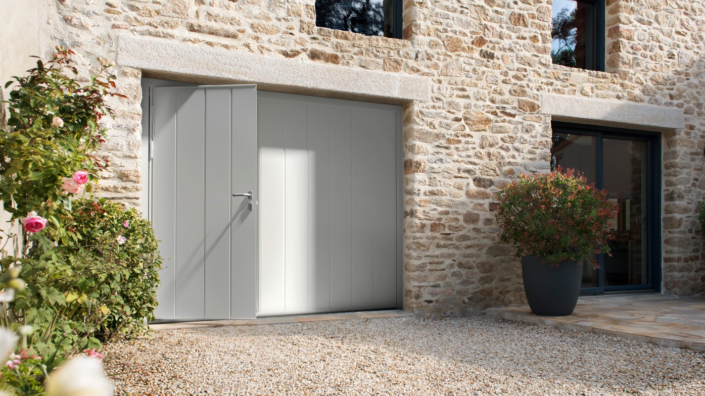 Porte De Garage Basculante CPCM Avec Portillon Intégré - Acier, Neuve